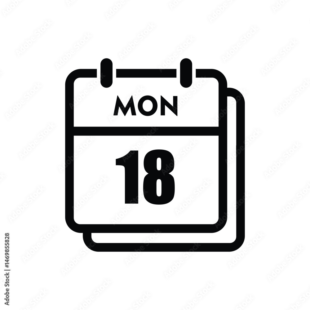 calender icon, 18 monday icon with white background calender icon, 18 monday icon with white background