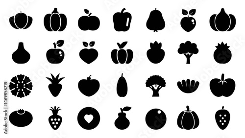 This vegetable icon set offers a vector collection of fresh and clean glyph pictograms ideal for menus grocery designs and nutrition awareness campaigns