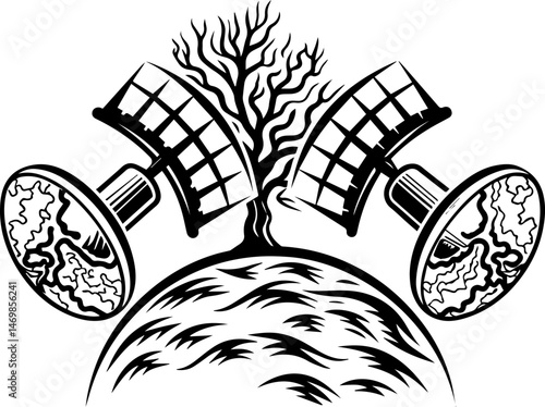 SVG vector of coral reef restoration showing marine life. Illustrative Design of Nature and Technology Harmony Concept