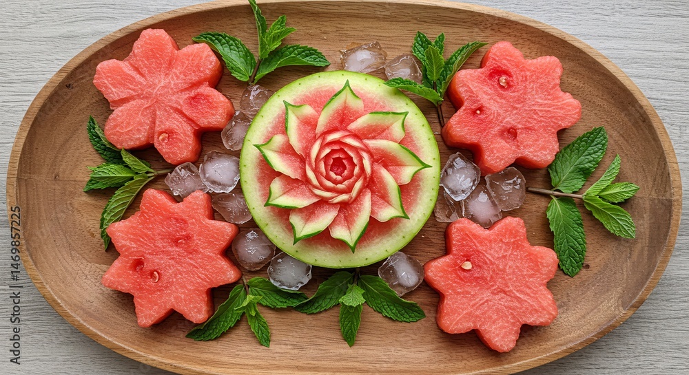 Fototapeta premium Stunning Watermelon Carving A Refreshing Summer Fruit Platter