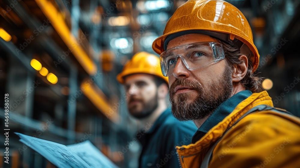 Focused Industrial Workers: Blueprint Review in a Modern Factory