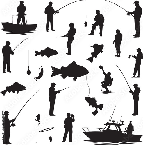 Fisherman Casting Line Silhouette

Fish Caught Mid-Jump Vector Scene

Fishing Boat Adventure Silhouette

Spearfishing in Action Silhouette

Calm Lake Fish Hunt Vector Design