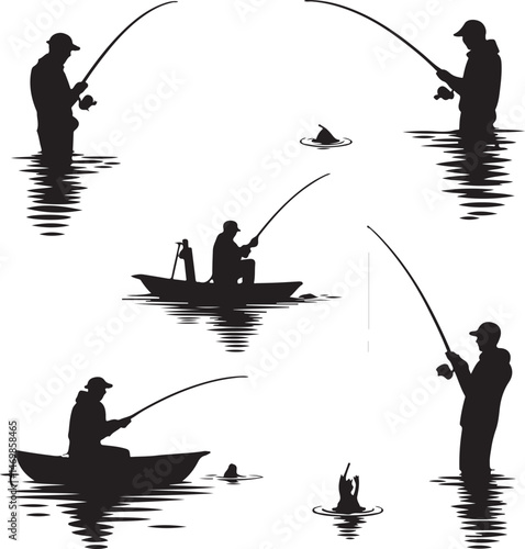 Fisherman Casting Line Silhouette

Fish Caught Mid-Jump Vector Scene

Fishing Boat Adventure Silhouette

Spearfishing in Action Silhouette

Calm Lake Fish Hunt Vector Design