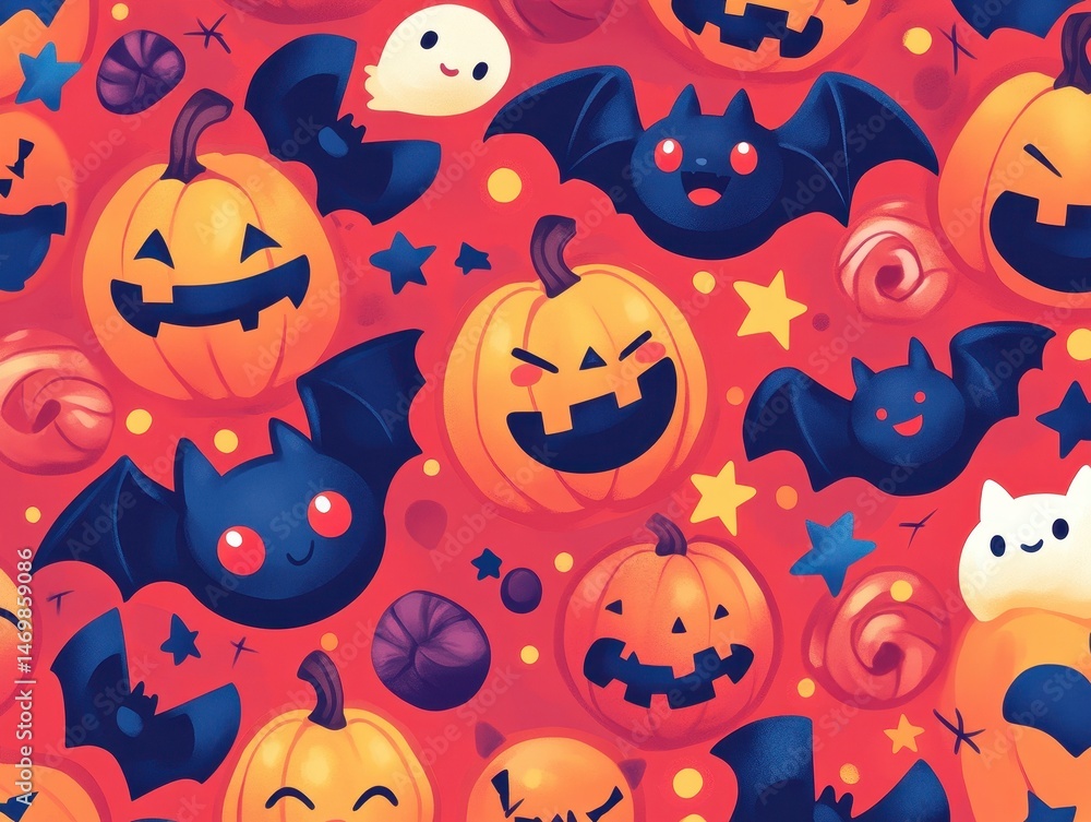 Cute Halloween Seamless Pattern with Pumpkins and Bats Cute Halloween Seamless Pattern with Pumpkins and Bats