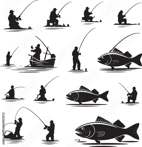 Fisherman Casting Line Silhouette

Fish Caught Mid-Jump Vector Scene

Fishing Boat Adventure Silhouette

Spearfishing in Action Silhouette

Calm Lake Fish Hunt Vector Design