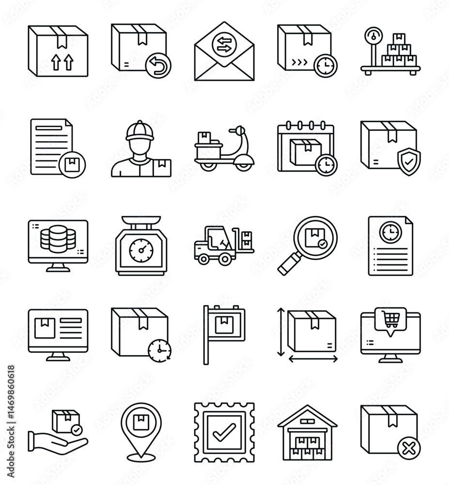 Parcel delivery icons arranged neatly Parcel delivery icons arranged neatly
