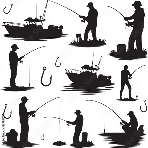 Fisherman Casting Line Silhouette

Fish Caught Mid-Jump Vector Scene

Fishing Boat Adventure Silhouette

Spearfishing in Action Silhouette

Calm Lake Fish Hunt Vector Design