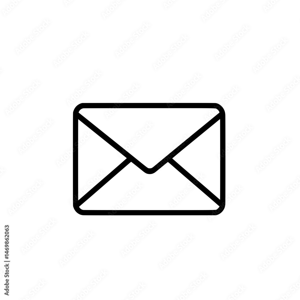 Envelope icon representing digital messaging or mail correspondence in thin black line style Envelope icon representing digital messaging or mail correspondence in thin black line style