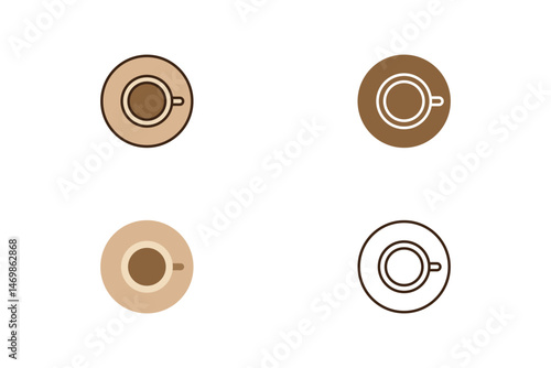 Top View Coffee Cup Icons – Minimalist Vector Set