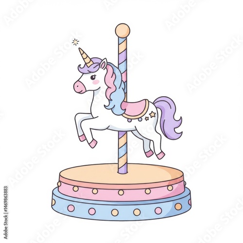 Pastel Unicorn Carousel Horse Illustration