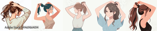 young woman tying hair style vector flat design