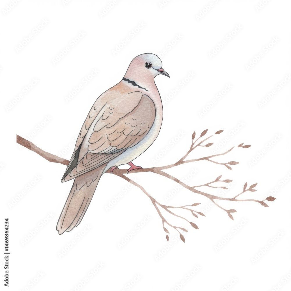 Fototapeta premium Watercolor Painting of a Dove Perched on a Branch