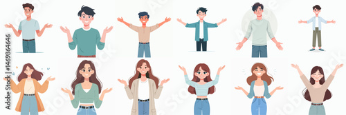 a woman and a man raising their hands to show ignorance vector flat design style