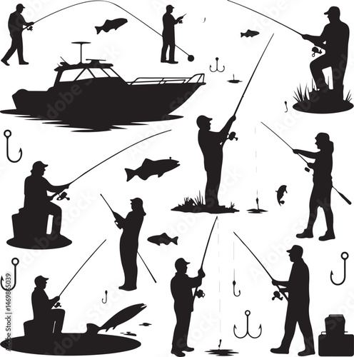 Fisherman Casting Line Silhouette

Fish Caught Mid-Jump Vector Scene

Fishing Boat Adventure Silhouette

Spearfishing in Action Silhouette

Calm Lake Fish Hunt Vector Design