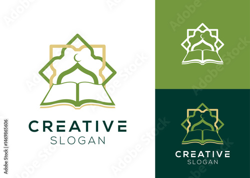 Islamic school logo. Dome with open book logo design for education and islam