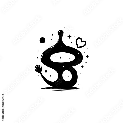 Stylized Silhouette Depiction of Abstract Form with Playful Cosmic Accents