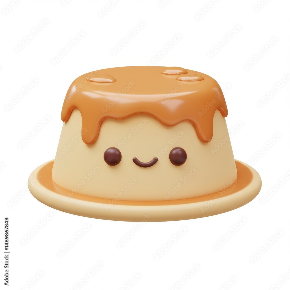Cute Cartoon Pudding with Caramel Drizzle Cute Cartoon Pudding with Caramel Drizzle