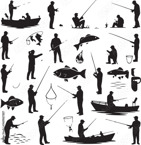 Fisherman Casting Line Silhouette

Fish Caught Mid-Jump Vector Scene

Fishing Boat Adventure Silhouette

Spearfishing in Action Silhouette

Calm Lake Fish Hunt Vector Design