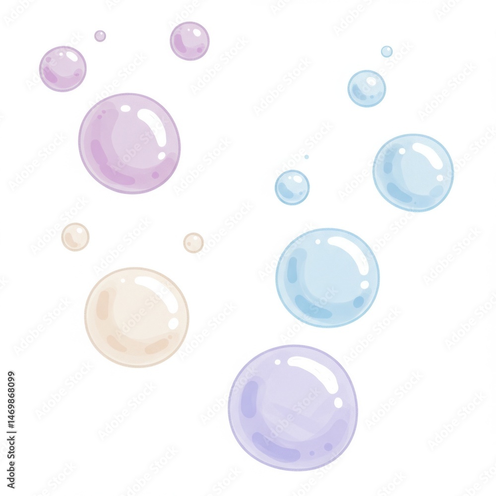 Pastel Bubbles Floating on White Background Pastel Bubbles Floating on White Background