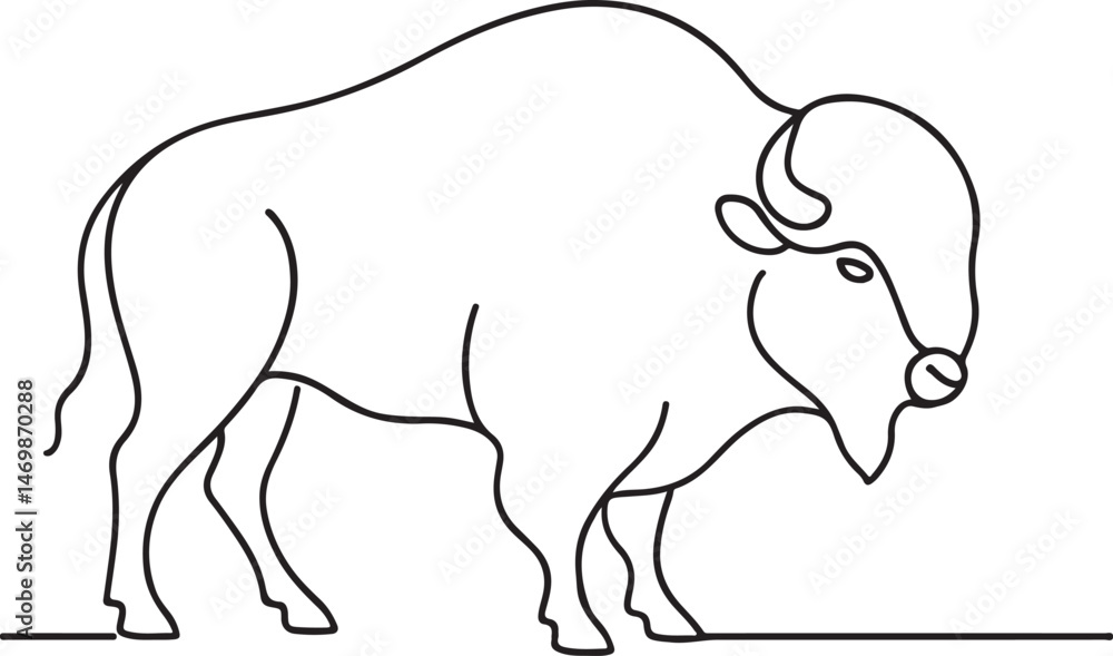 Obraz premium Bison One Line Minimalist Vector Illustration