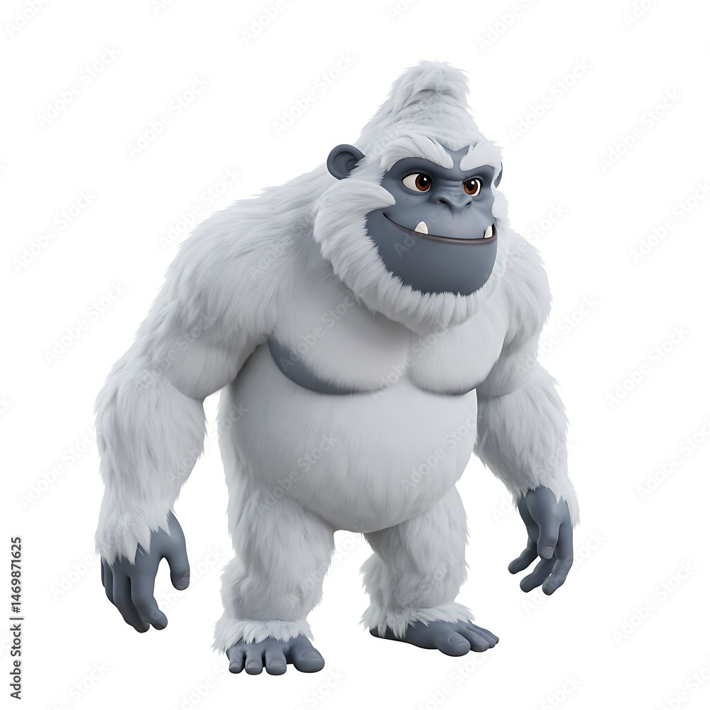 Naklejka premium 3D Angry Yeti Cartoon Creature Aggressive Pose