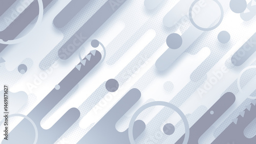 液体のようなストライプと円などの図形が並んだ幾何学的な背景 - グレー
