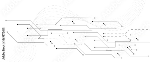 Abstract grey circuit line technology pattern on white background,