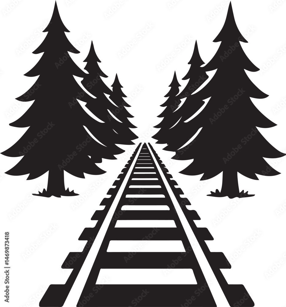 Obraz premium Railroad in Forest Silhouette Natural View