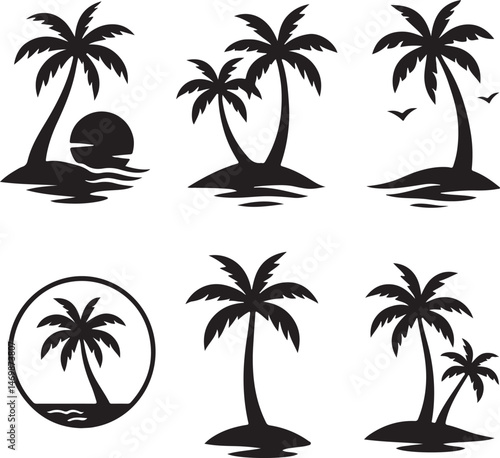 Beach Scene with Palm Tree Silhouette Vector