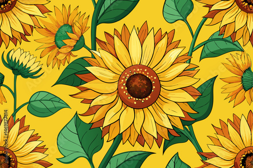 seamless background with sunflowers