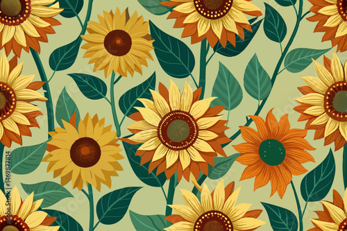 seamless background with sunflowers