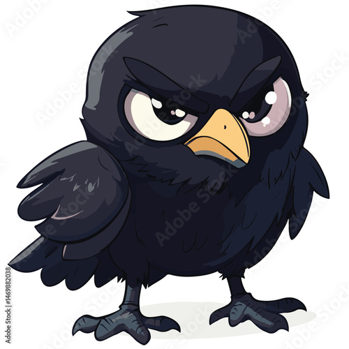 Illustration Of An Angry Cartoon Crow With Menacing Stare Isolated On White Background