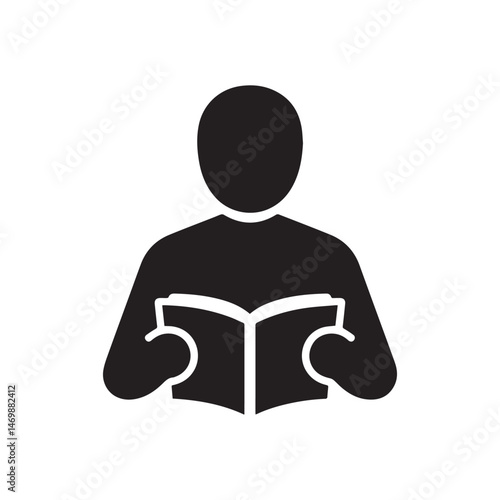 Man reading book icon. Reading or learning with a book  silhouette flat icon for education apps and websites.