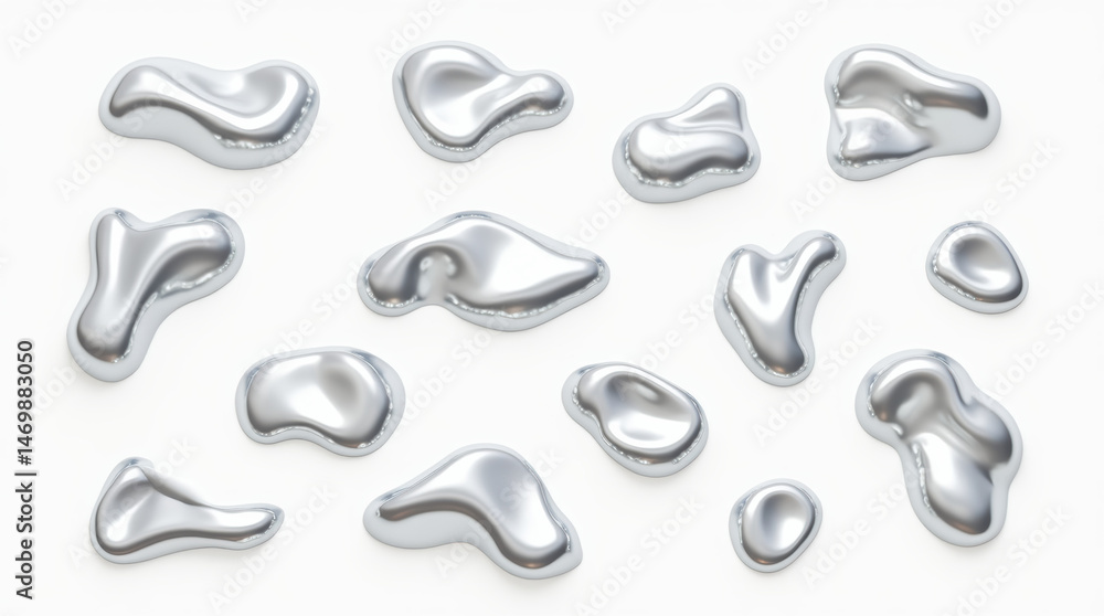 Molten silver 3D shapes in a futuristic art style. Molten silver 3D shapes in a futuristic art style.