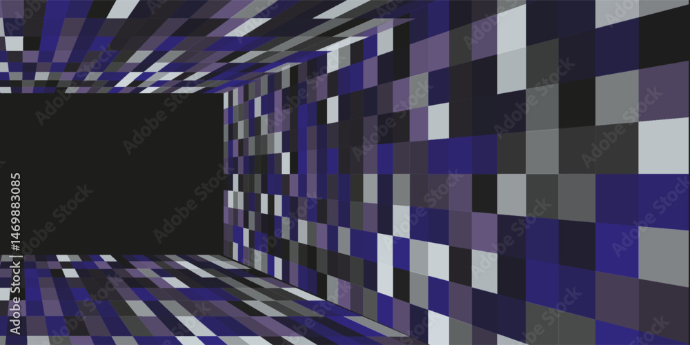 Fototapeta premium 3D wireframe room colorful on dark background. Abstract perspective grid. Vector illustration.