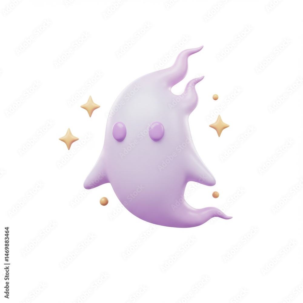 Obraz premium Cute Lavender Ghost 3D Render with Sparkles