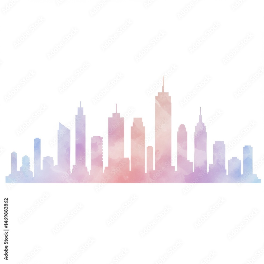 Naklejka premium Pastel Watercolor City Skyline Illustration