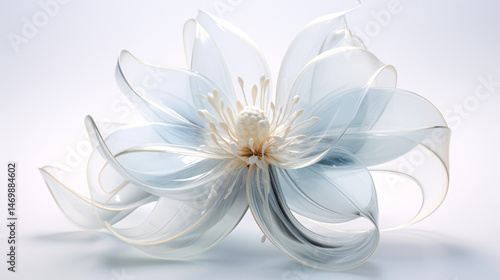 White gradient flower with translucent glass petals, ideal for elegant wallpapers, banners, and modern design.

