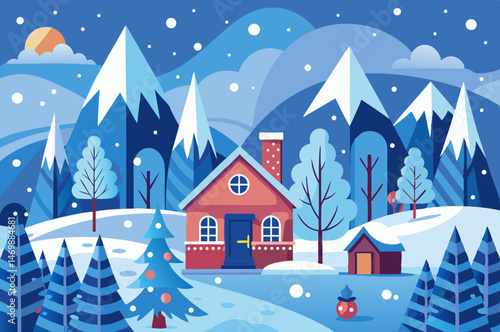winter landscape with houses and trees