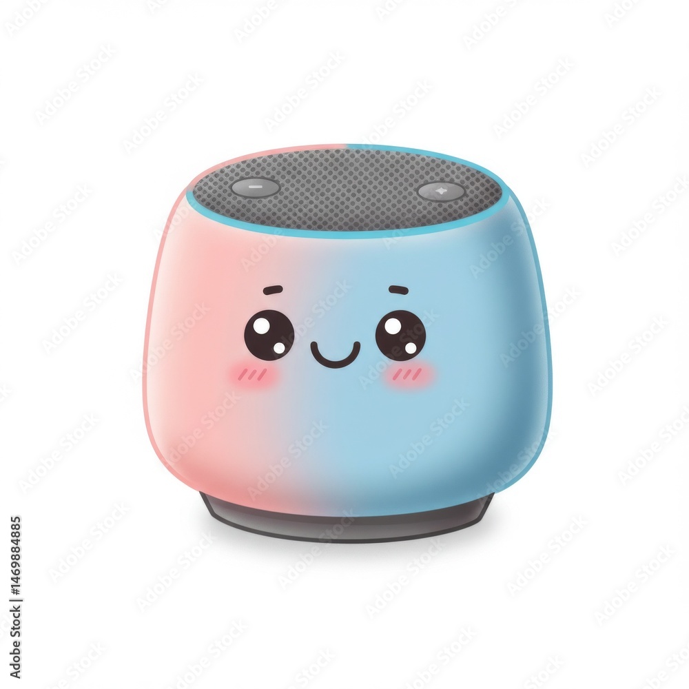 Fototapeta premium Cute Cartoon Smart Speaker with Pink and Blue Gradient