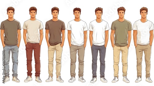 Collection of male figures in various casual outfits.