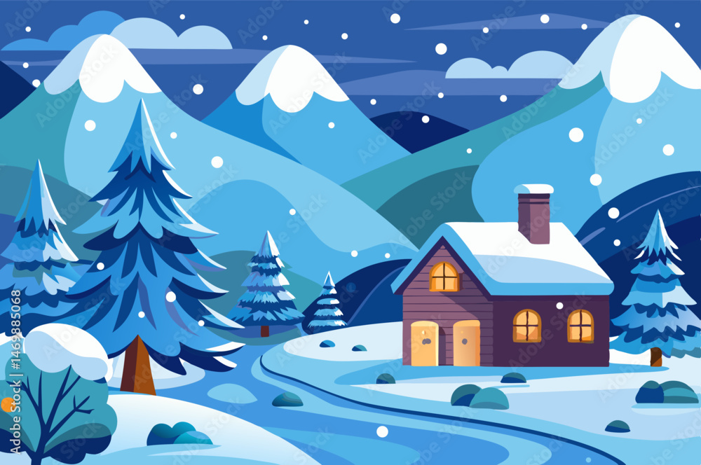 Fototapeta premium winter landscape with houses and trees