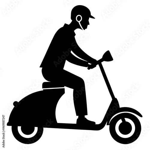 man riding scooter isolated on white
