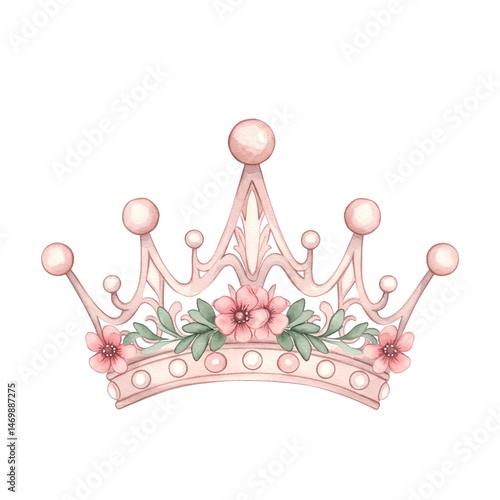 Pink Floral Watercolor Crown Illustration