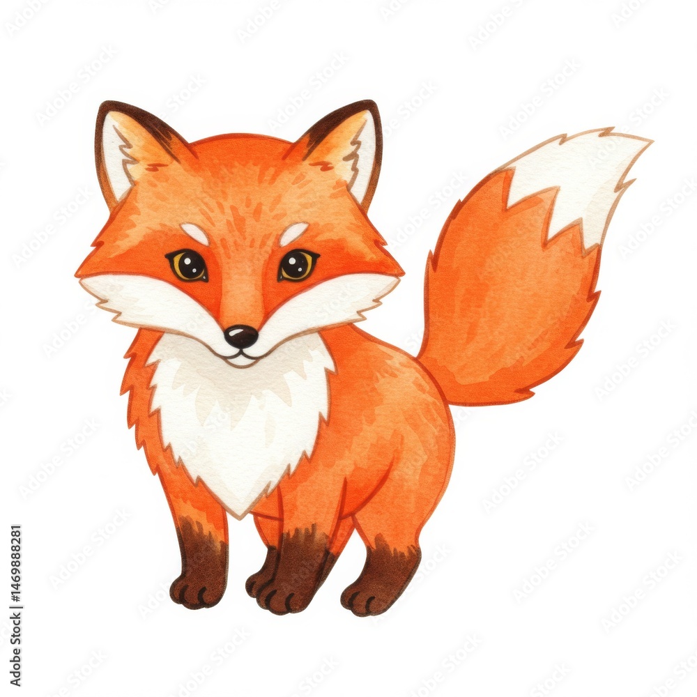 Fototapeta premium Cute Orange Fox Watercolor Illustration