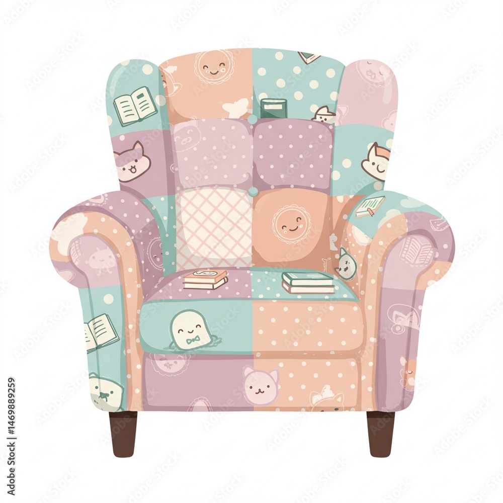 Pastel Patchwork Armchair with Cute Animal Designs Pastel Patchwork Armchair with Cute Animal Designs