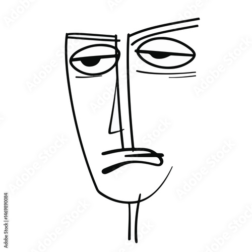 Minimalist Line Art Drawing Of A Displeased Face Expressing Negative Emotion