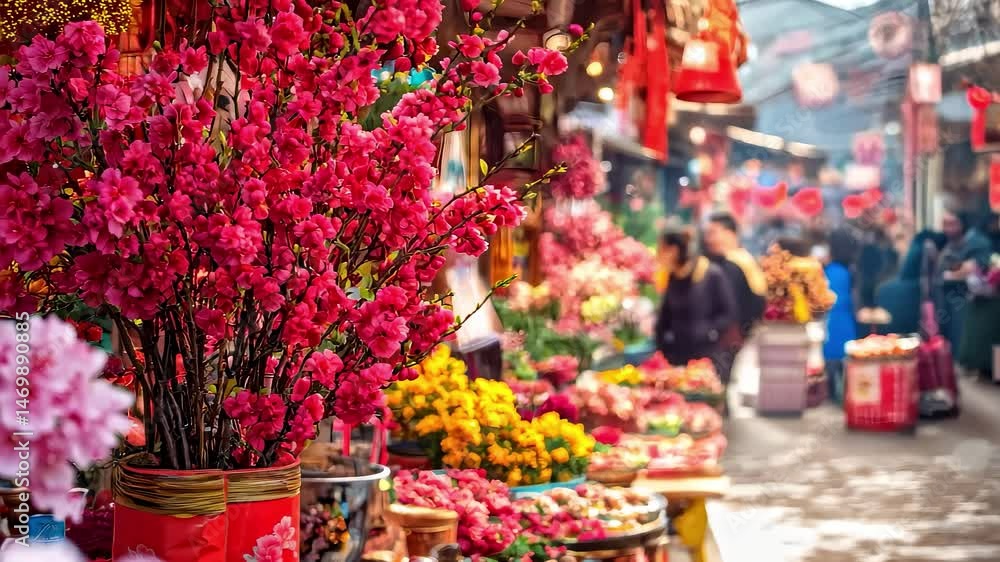 custom made wallpaper toronto digitalBustling Spring Festival Flower Market with Blooming Peach Blossoms