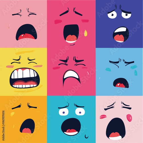 Crying Cartoon Faces Illustration Expressing Sadness Grief And Emotional Pain For Various Purposes