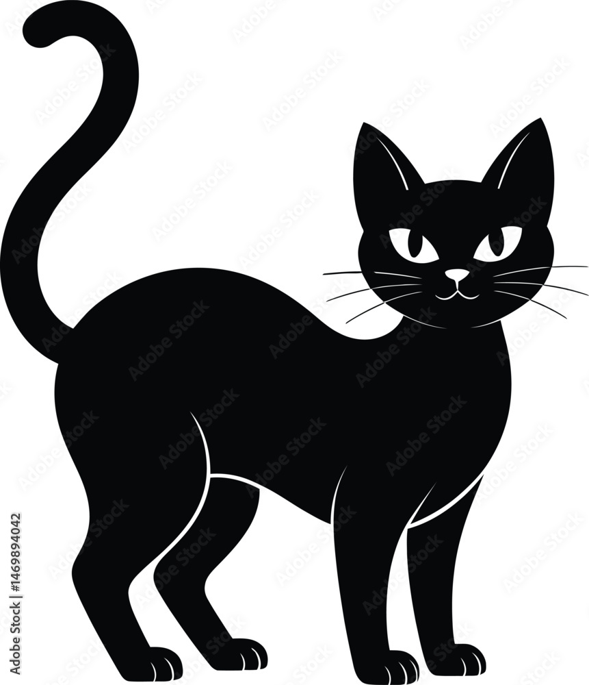 Obraz premium cat, blackcat, silhouette, vector, pet, feline, minimalist, halloween, animal, sideview, cute, elegant, whiskers, profile, tail, flatdesign, clipart, domestic, simple, isolated, cats, paw